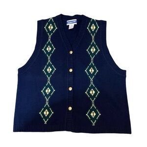 Pendleton Vintage made in Hong Kong Lambs wool knitted Diamond/X ribbon vest/ M